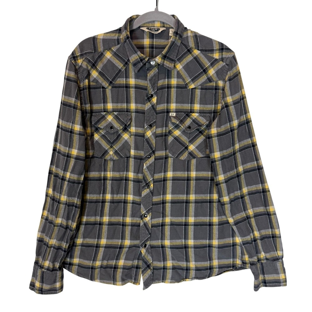 Salt Valley Shirt Mens Large Gray Plaid Flannel Long Sleeve Western Snap Front
